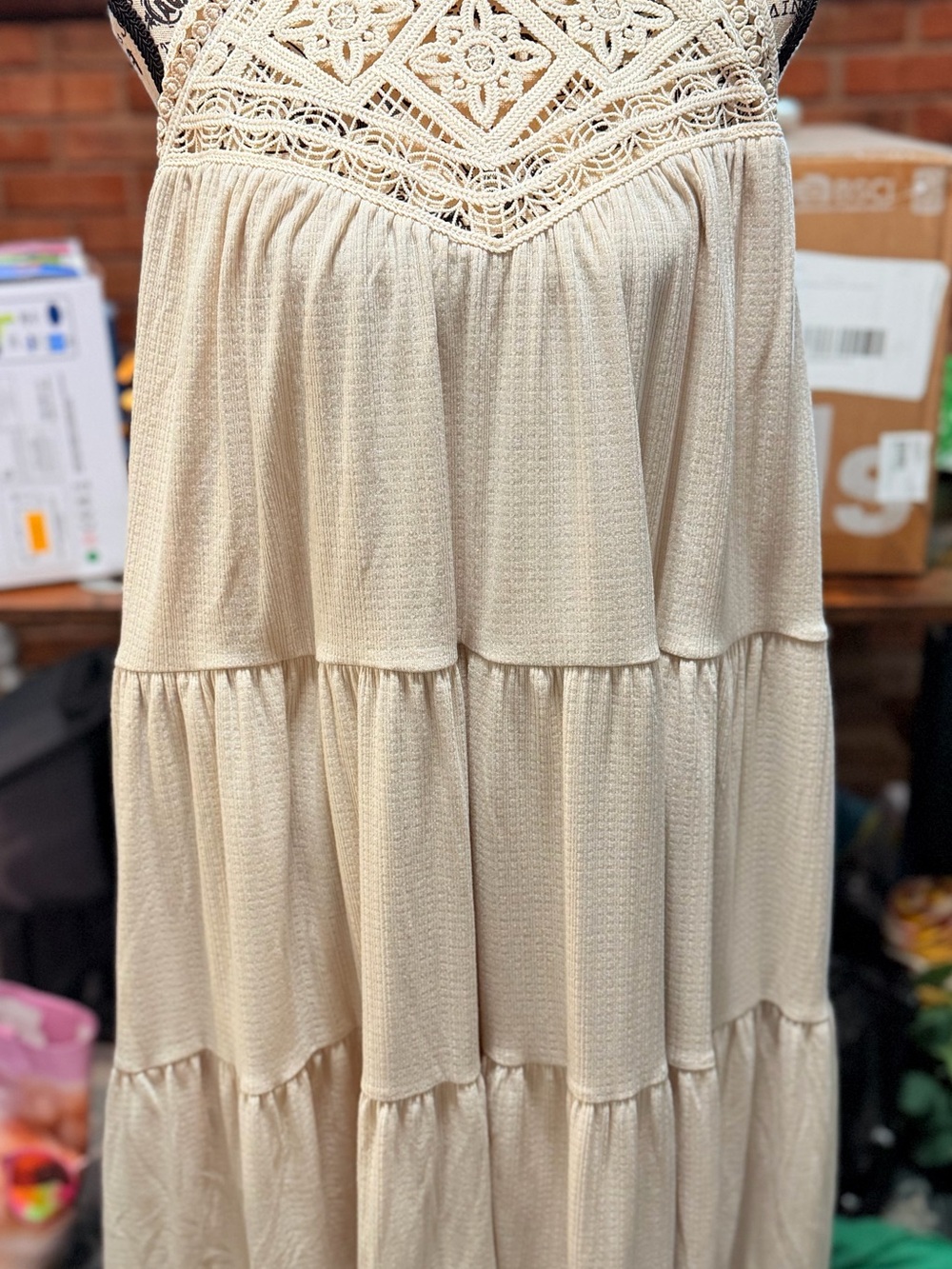 torrid Cream Tiered Maxi Skirt with Crochet Yoke